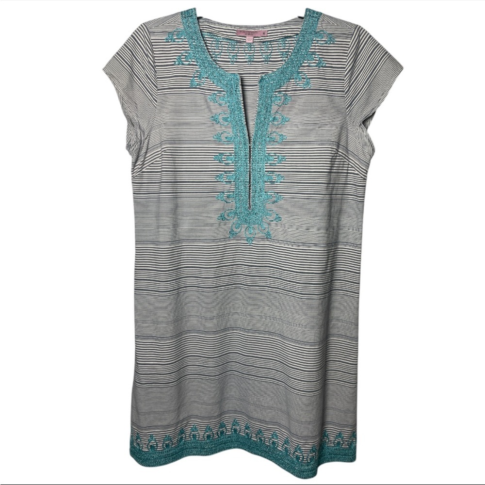 Calypso St Barth Blue Embroidered Striped Mini Dress Boho Resort Chic Women’s M